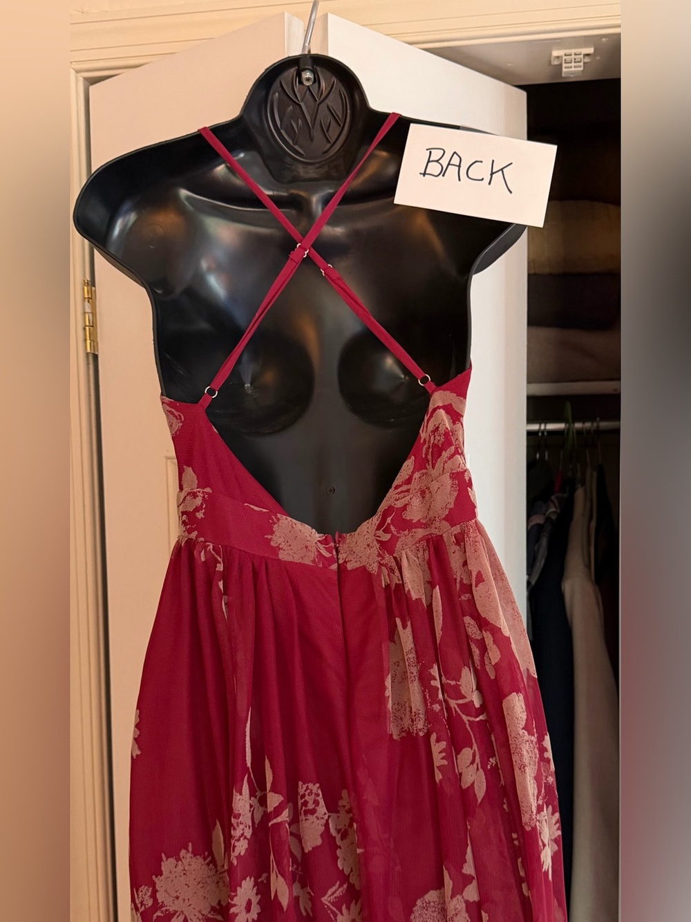Ever After Red Floral Maxi Dress with Crisscross Back perfect for a dressy event - Picture 6 of 15